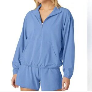 Beyond Yoga Stretch Woven In Stride Half Zip Pullover Flower Blue